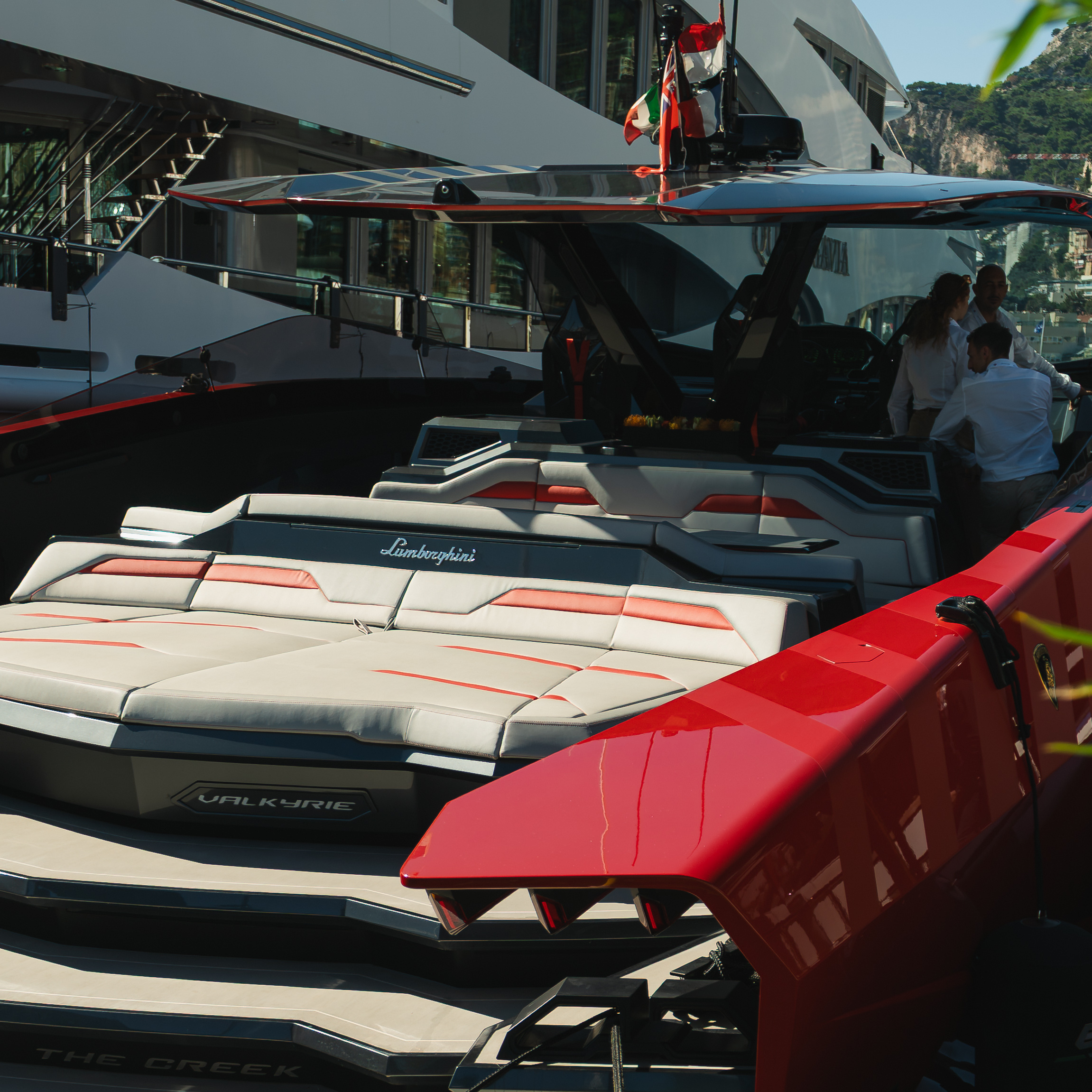 Lamborghini Tecnomar yacht at Monaco Yacht Show luxury speedboat Monaco harbour