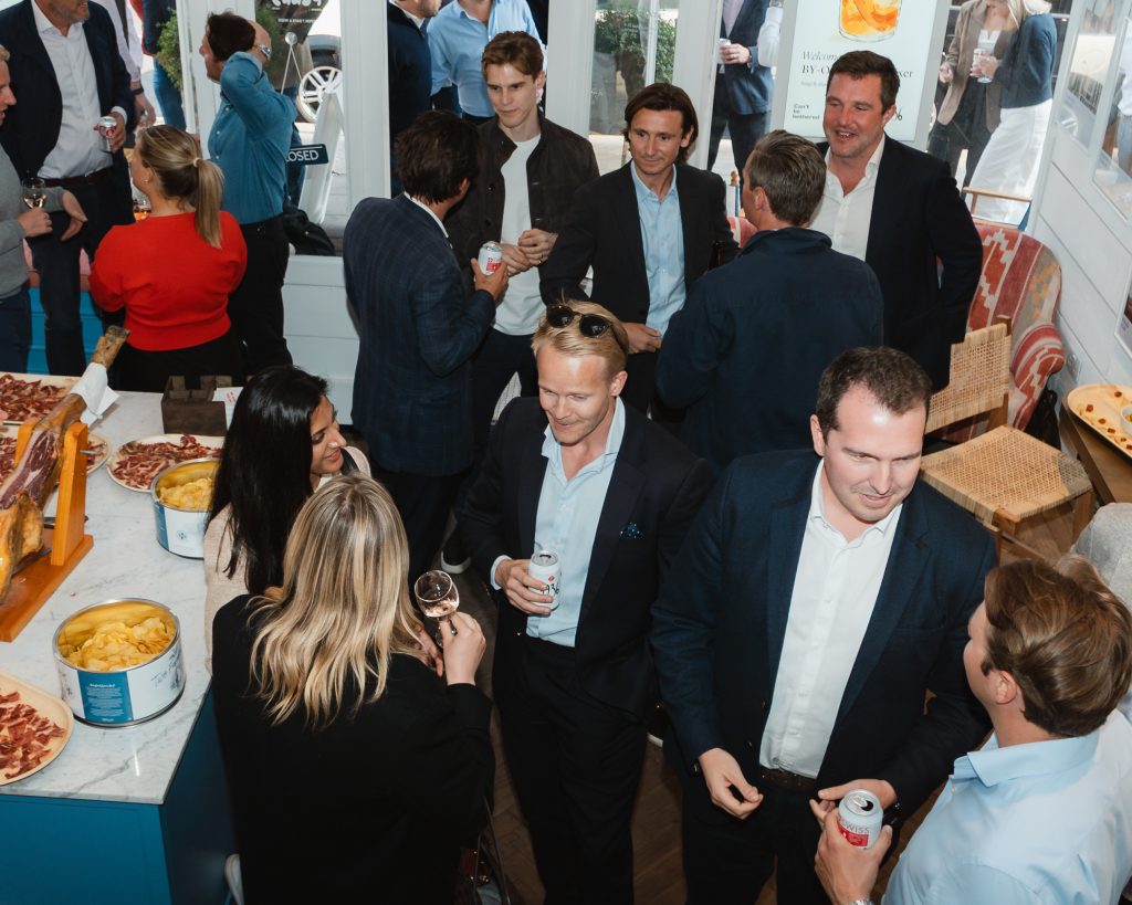 OB Private Notting Hill office launch event photography by 36 Studios — guests networking at luxury real estate agency opening